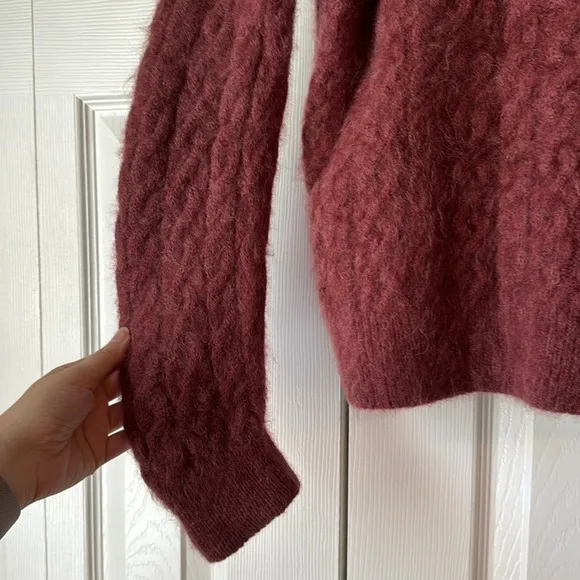 Vince Maroon Cable Knit Mohair Alpaca Blend V-neck Sweater sz XS