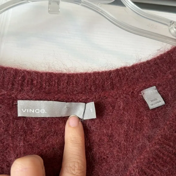 Vince Maroon Cable Knit Mohair Alpaca Blend V-neck Sweater sz XS