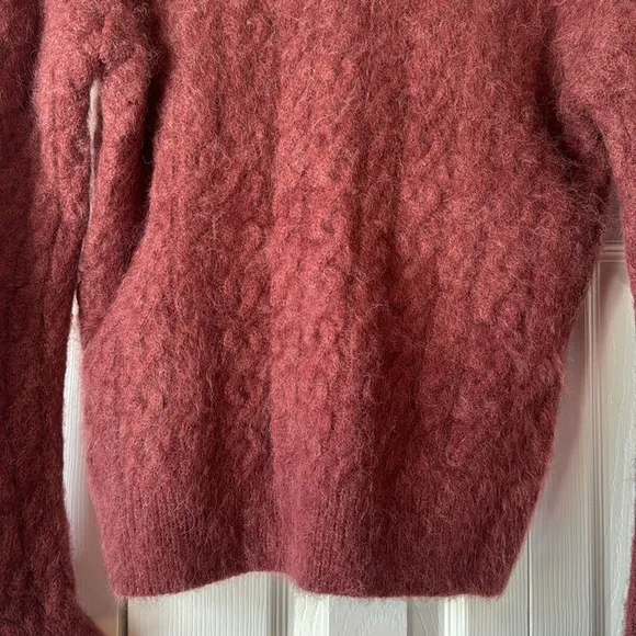 Vince Maroon Cable Knit Mohair Alpaca Blend V-neck Sweater sz XS