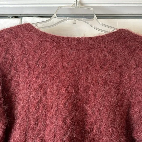 Vince Maroon Cable Knit Mohair Alpaca Blend V-neck Sweater sz XS