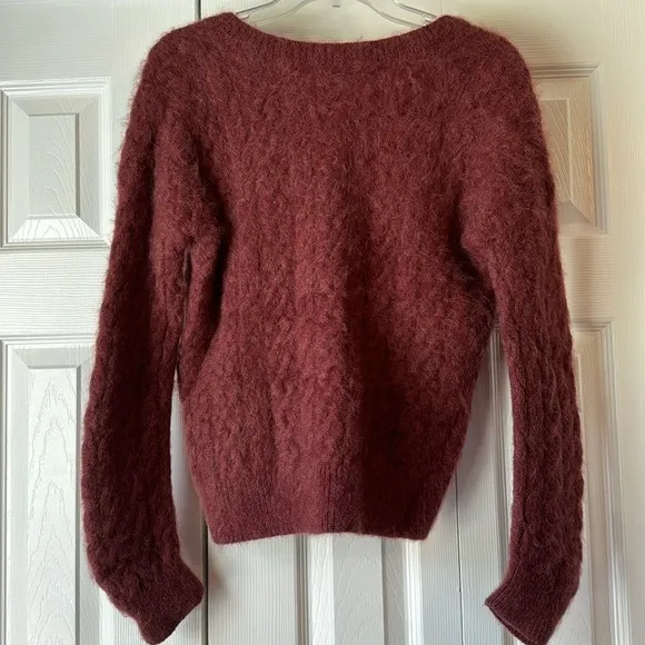 Vince Maroon Cable Knit Mohair Alpaca Blend V-neck Sweater sz XS