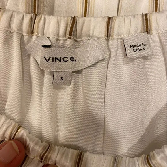 Vince Women’s Optic White Panel Midi A-Line Pleated Skirt sz S