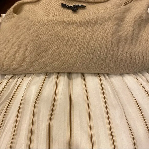 Vince Women’s Optic White Panel Midi A-Line Pleated Skirt sz S