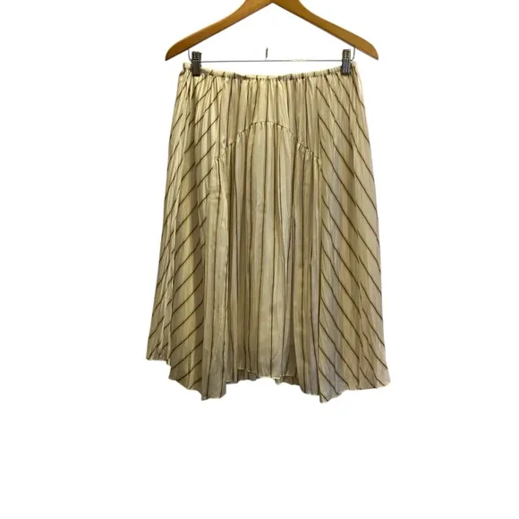 Vince Women’s Optic White Panel Midi A-Line Pleated Skirt sz S