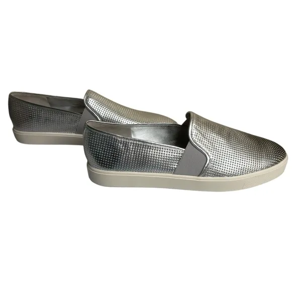 Vince Women's sz 12 Silver Leather Blair Slip On Sneakers New in Box