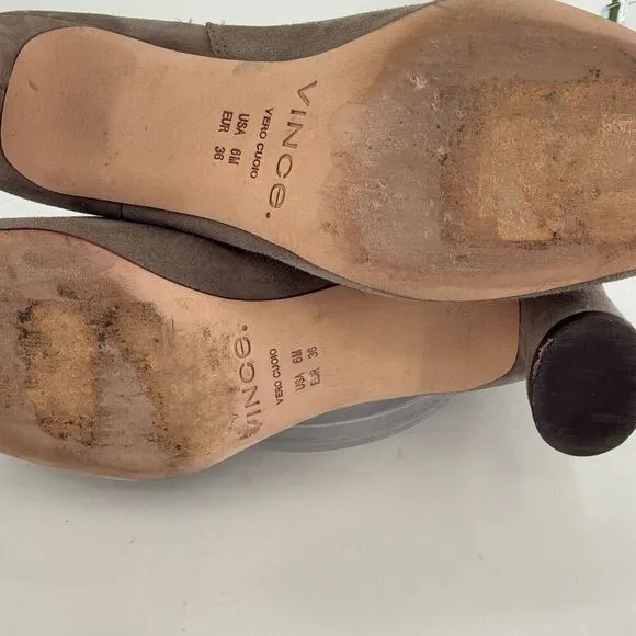 Vince Hela Tan Suede Leather Booties Size 6 Ankle Boots Almond Toe Classic