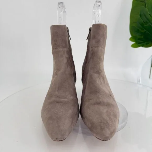 Vince Hela Tan Suede Leather Booties Size 6 Ankle Boots Almond Toe Classic
