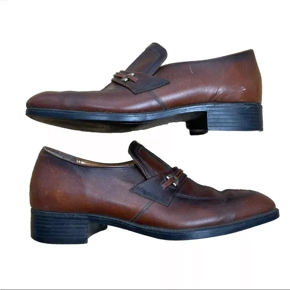 Vintage 1970's Flagg Bros. Brown Leather Loafers Made In USA Preppy Dress Shoes