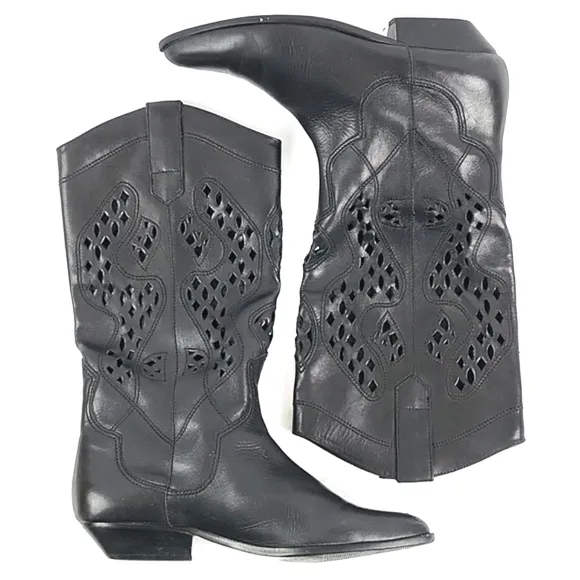 Vintage 1980s Mister Shoes by Markon Footwear Leather Cut Out Western Bo…