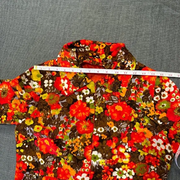 Vintage 60s Autumn Floral Shift Barkcloth Dress Front Zip