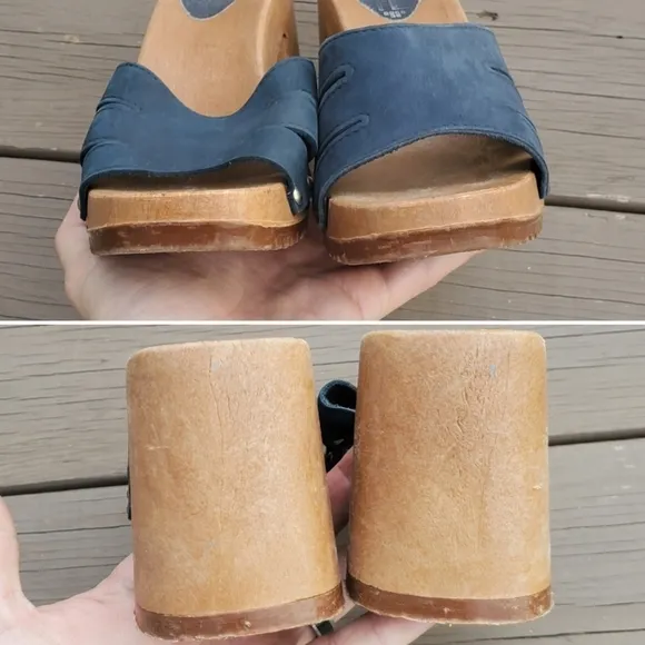 Vintage 90s y2k Bratz Blue Suede Leather Chunky Heel Lug Sole Platform Sandals 9