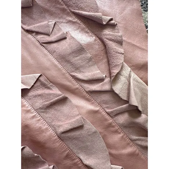 Vintage Boho cowgirl Suede Leather pink ruffle midi skirt 70's 80s 14 Large