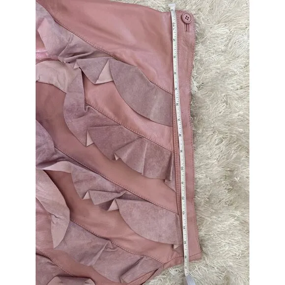 Vintage Boho cowgirl Suede Leather pink ruffle midi skirt 70's 80s 14 Large