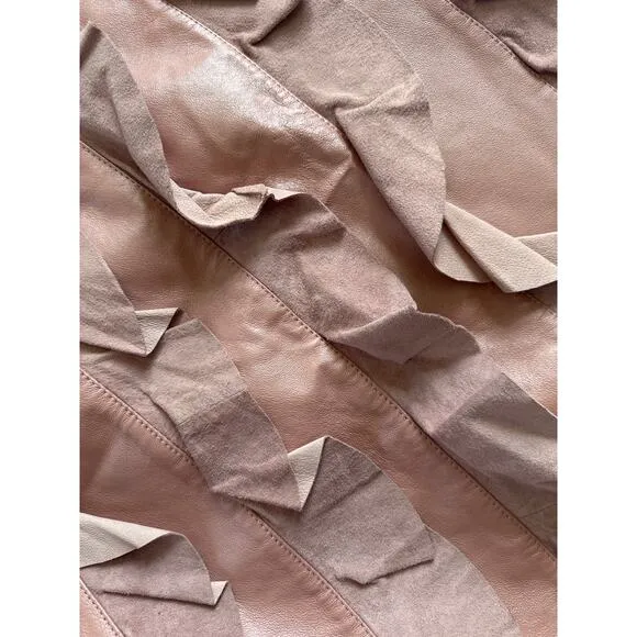 Vintage Boho cowgirl Suede Leather pink ruffle midi skirt 70's 80s 14 Large