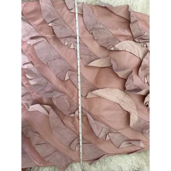 Vintage Boho cowgirl Suede Leather pink ruffle midi skirt 70's 80s 14 Large
