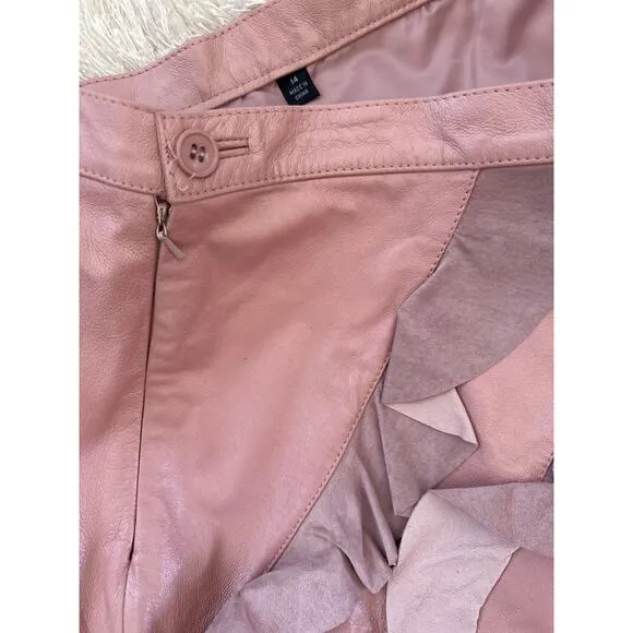 Vintage Boho cowgirl Suede Leather pink ruffle midi skirt 70's 80s 14 Large