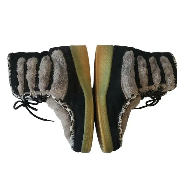 Vintage Boots Black Suede‎ Faux Fur Shearling  Wedge Apres Ski Boho Festival 7.5