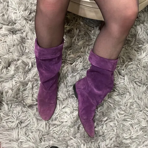 Vintage Cobbies Purple Suede Slouch Boots Womens Size 10 Timeless Style
