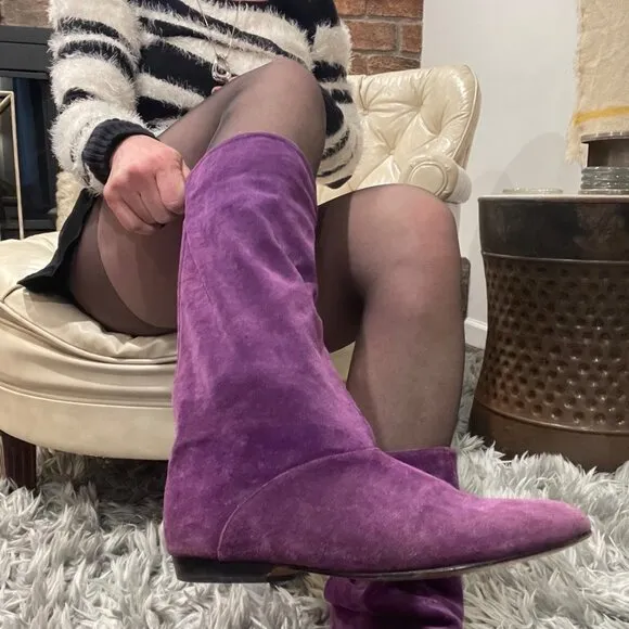 Vintage Cobbies Purple Suede Slouch Boots Womens Size 10 Timeless Style