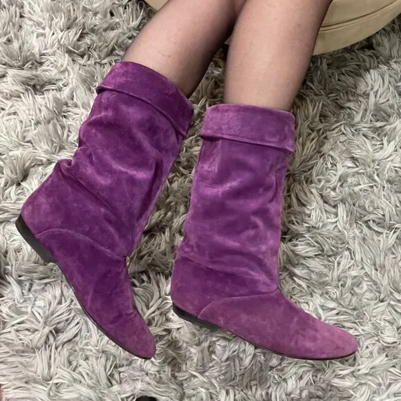 Vintage Cobbies Purple Suede Slouch Boots Womens Size 10 Timeless Style