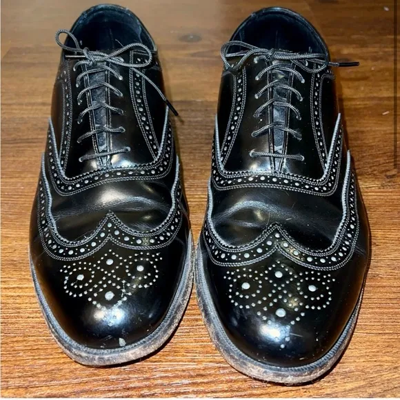 Vintage Florsheim Black Leather Wingtip Brogue Men's Dress Shoes