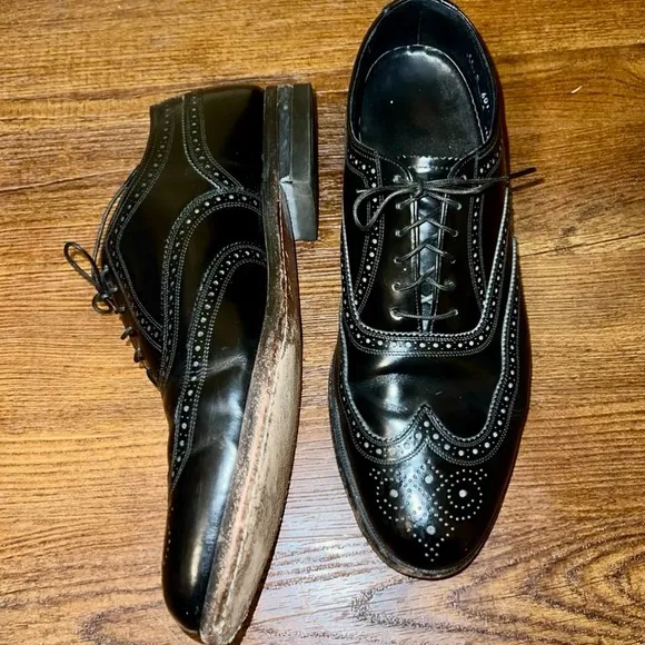 Vintage Florsheim Black Leather Wingtip Brogue Men's Dress Shoes