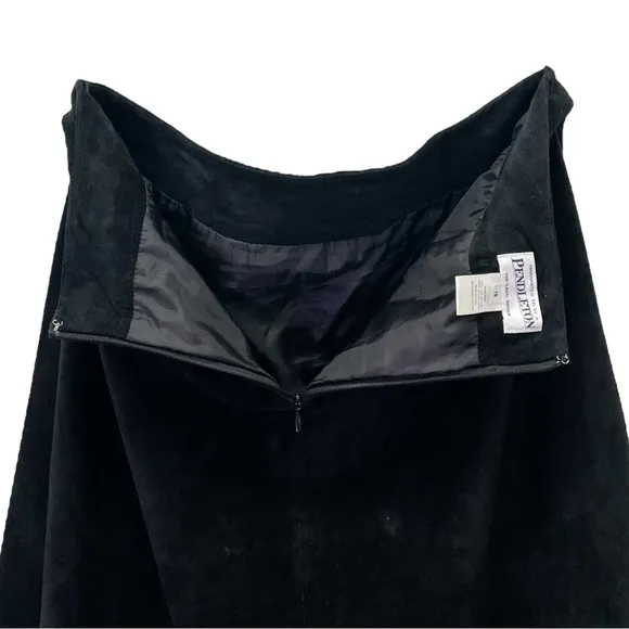 Vintage Pendleton Black Suede Leather Maxi Long Skirt Size 16 Lined Western Boho