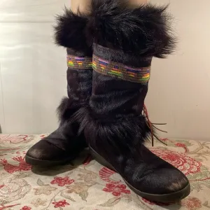 Vintage Tecnica Chocolate Brown Goatskin and Fur Scandia Apres Boots