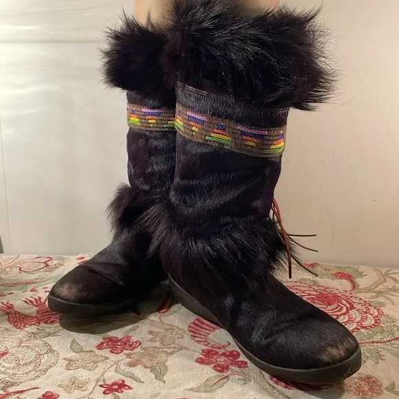 Vintage Tecnica Chocolate Brown Goatskin and Fur Scandia Apres Boots