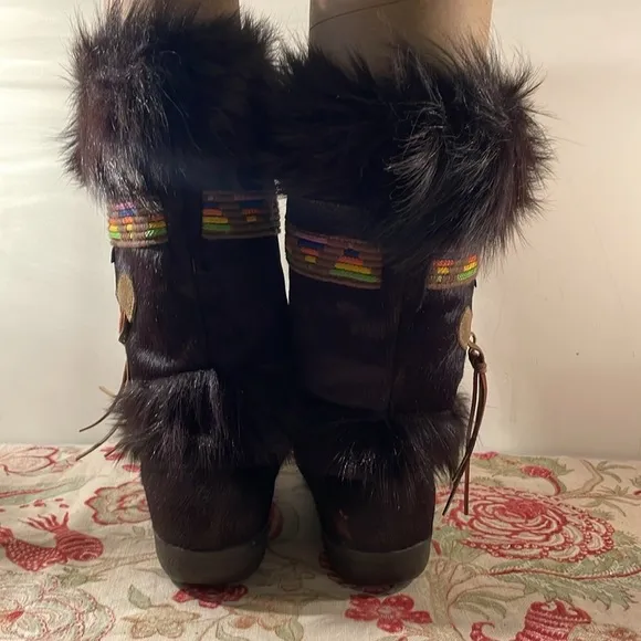 Vintage Tecnica Chocolate Brown Goatskin and Fur Scandia Apres Boots