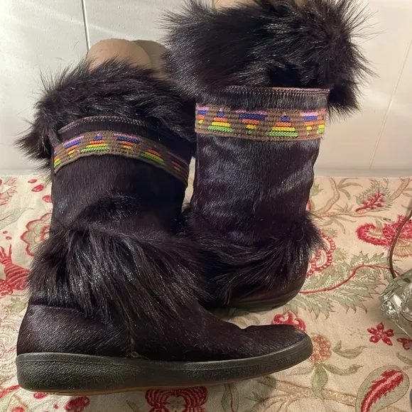 Vintage Tecnica Chocolate Brown Goatskin and Fur Scandia Apres Boots