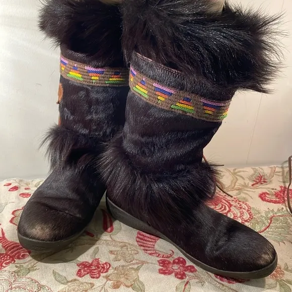 Vintage Tecnica Chocolate Brown Goatskin and Fur Scandia Apres Boots