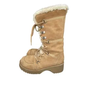 Vintage Y2K Report Faux Fur Suede Boots Tall Lace Up Sleigh Size 7