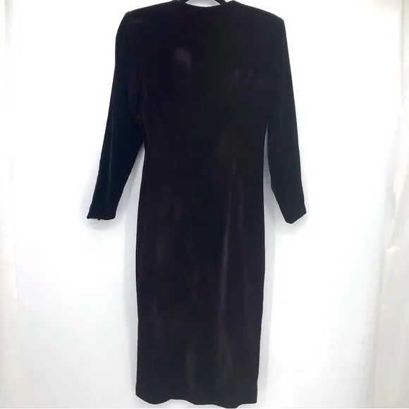 Vintage Y2K Velvet Pin Up Girl Goth Embellished Long Sleeve Midi Dress