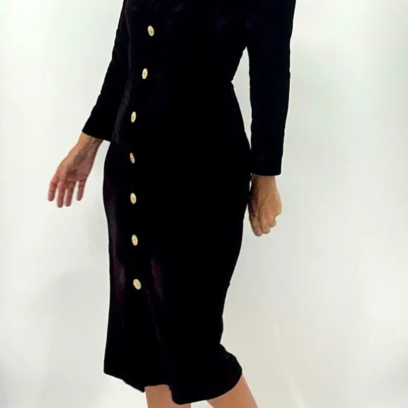Vintage Y2K Velvet Pin Up Girl Goth Embellished Long Sleeve Midi Dress