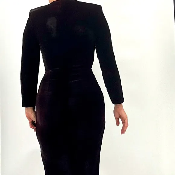 Vintage Y2K Velvet Pin Up Girl Goth Embellished Long Sleeve Midi Dress
