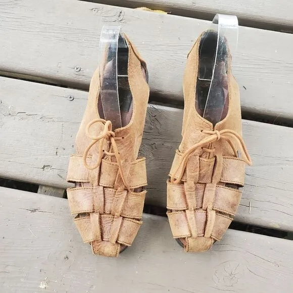Vintage 90s y2k Brown Leather Greek Fisherman Chunky Platform Jesus Sandals 8.5