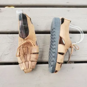 Vintage 90s y2k Brown Leather Greek Fisherman Chunky Platform Jesus Sandals 8.5