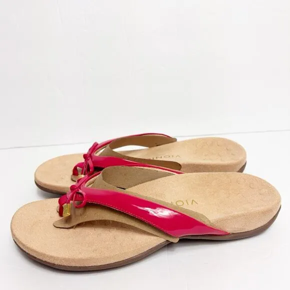 VIONIC BELLA VIVA MAGENTA PATENT COMFORTABLE WOMEN BOW SANDALS SIZE 8.5 NEW