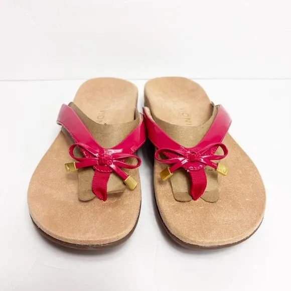 VIONIC BELLA VIVA MAGENTA PATENT COMFORTABLE WOMEN BOW SANDALS SIZE 8.5 NEW