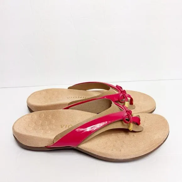 VIONIC BELLA VIVA MAGENTA PATENT COMFORTABLE WOMEN BOW SANDALS SIZE 8.5 NEW