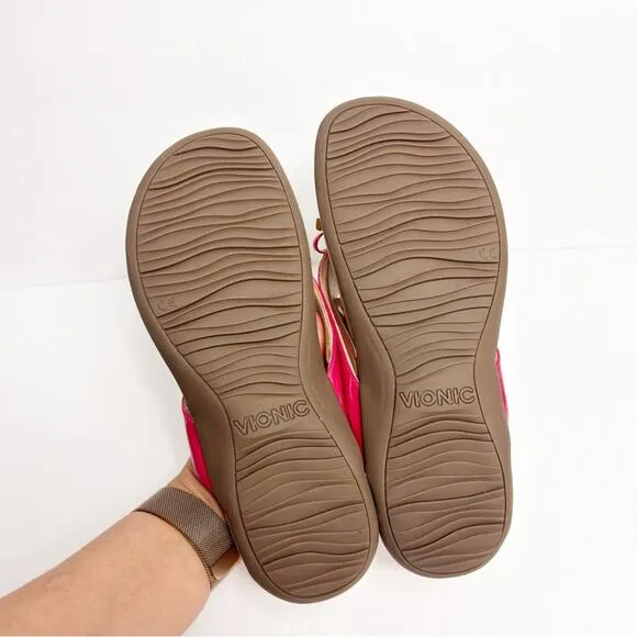 VIONIC BELLA VIVA MAGENTA PATENT COMFORTABLE WOMEN BOW SANDALS SIZE 8.5 NEW