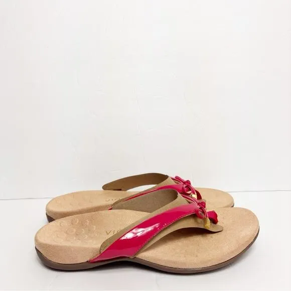 VIONIC BELLA VIVA MAGENTA PATENT COMFORTABLE WOMEN BOW SANDALS SIZE 8.5 NEW