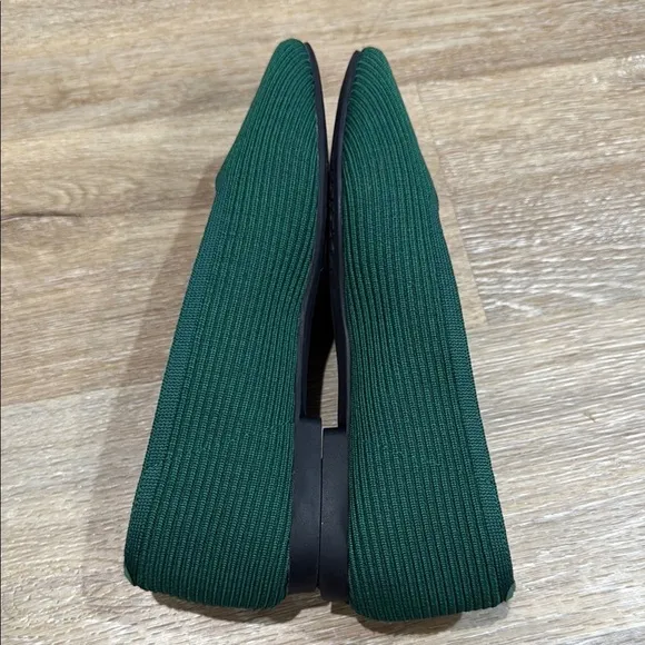 VIVAIA Size 36 Emerald Green Slip-On Knit Flats with Ribbed Texture Square Toe