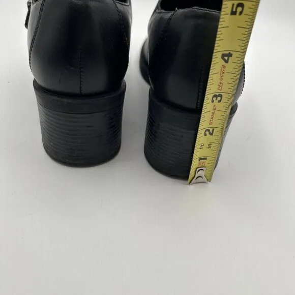 Vtg 90s Bass Womens Shoes 8 Black Leather Chunky Heel Buckle Oxford Loafers