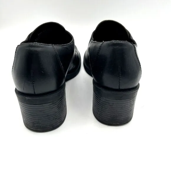 Vtg 90s Bass Womens Shoes 8 Black Leather Chunky Heel Buckle Oxford Loafers