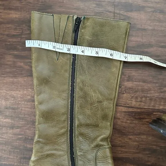 VTG Destroy Boots Y2K 90’s Mid Calf Block Heel Green Leather Women's Size 38/8