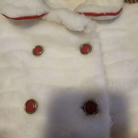 VTG Toddler Girl 3T Faux Fur Dbl Breast Coat Jacket Belt Suspender Fleece Pant