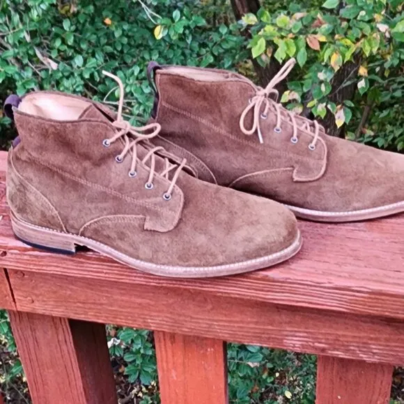 Warfield &amp; Grand Men's Suede/Leather Lace Up Cognac Tan Ankle Boots, Size 11