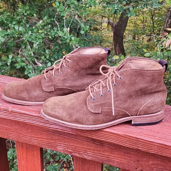 Warfield &amp; Grand Men's Suede/Leather Lace Up Cognac Tan Ankle Boots, Size 11